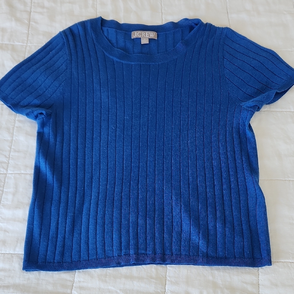 J. Crew Turquiose Blue Ribbed Knit Top Size Medium